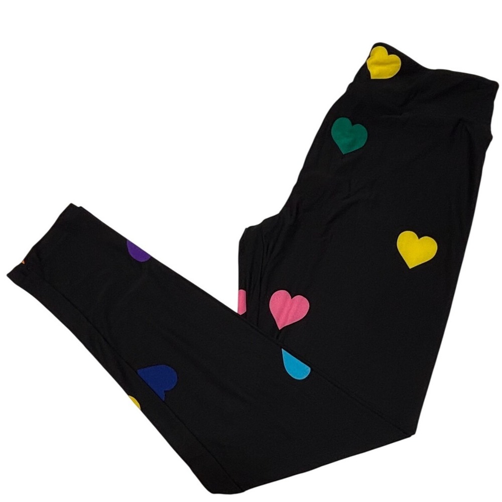 LuLaRoe Womens Leggings Size‎ TC Black Purple Rainbow Hearts Tall & Curvy NWT